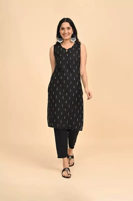 Women jacquard kurta - Black