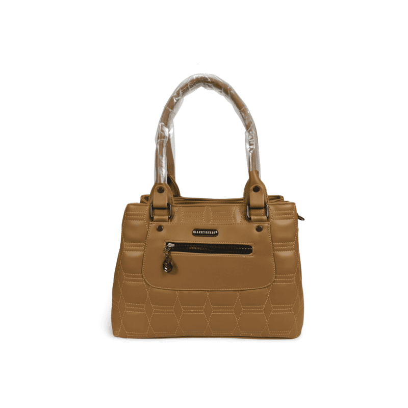 Tan Quilted Handbag with Dual Handles