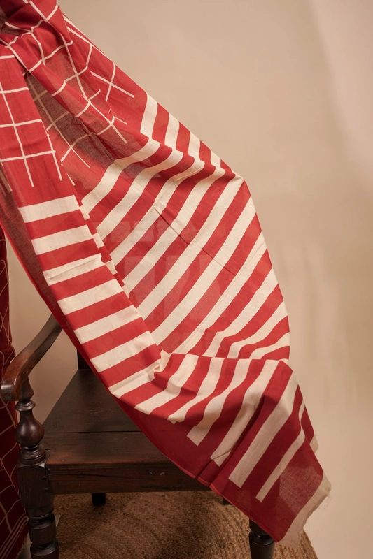 Cotton Handblock - Terracota Red with Large Checks