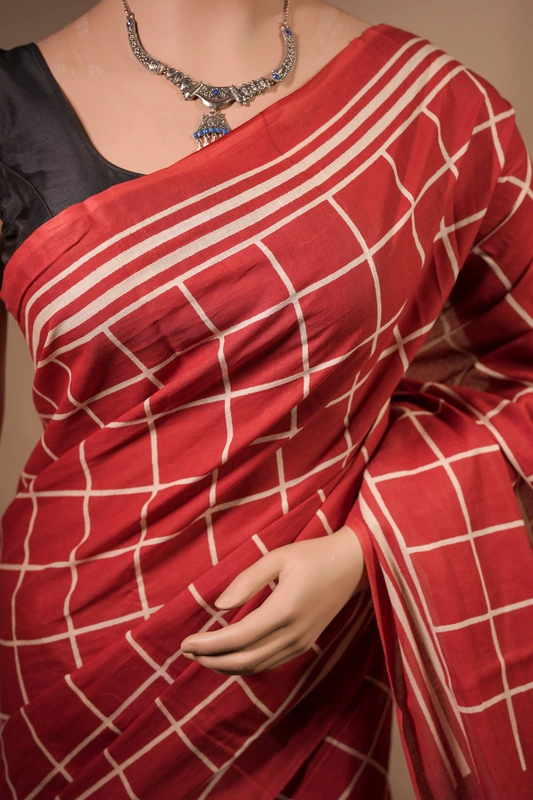 Cotton Handblock - Terracota Red with Large Checks