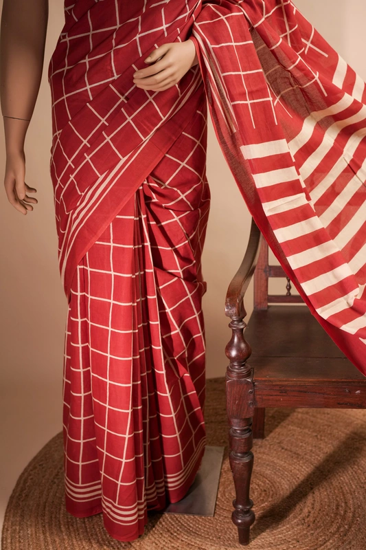 Cotton Handblock - Terracota Red with Large Checks