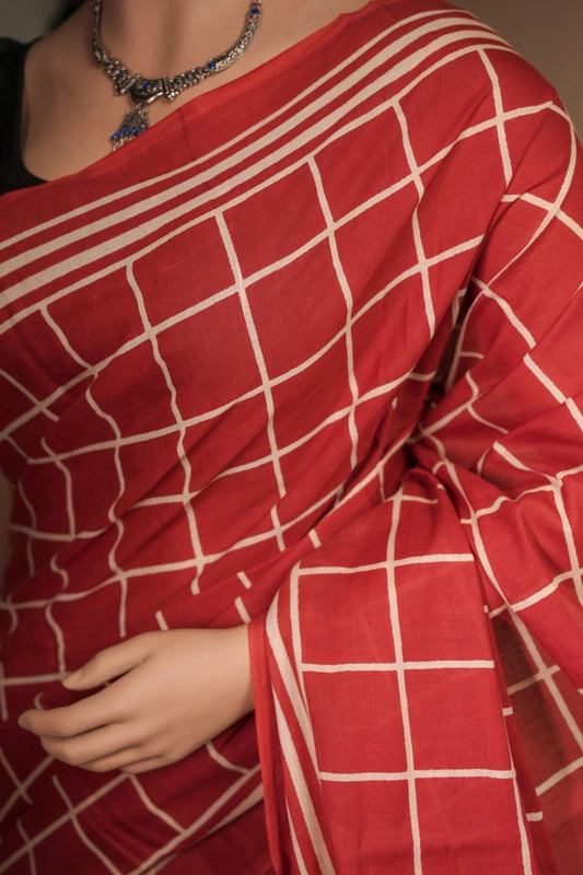 Cotton Handblock - Terracota Red with Large Checks
