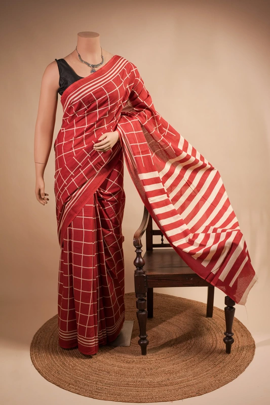Cotton Handblock - Terracota Red with Large Checks