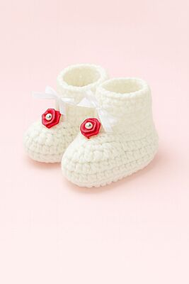 Daisy Pearl Handknitted Baby Booties (6–12 Months)