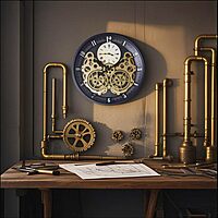 Vintage Style Moving Gear Statement Cloc