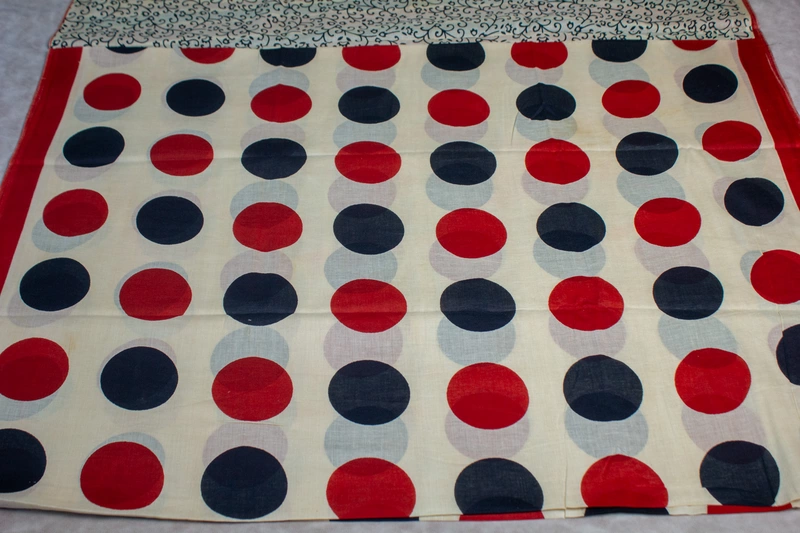 Cotton Handblock - Beige with Black and Red Circle Prints