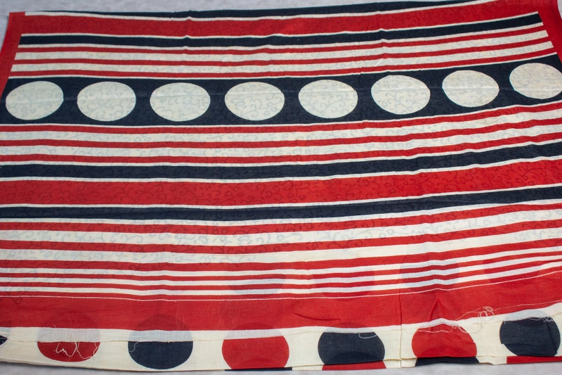 Cotton Handblock - Beige with Black and Red Circle Prints
