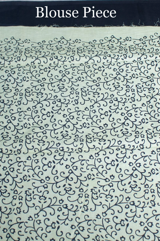 Cotton Handblock - Black and Teal Blue border with Floral Prints