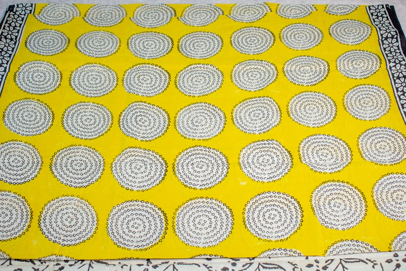 Cotton Handblock - Mustard Yellow with Geometric Circular Prints