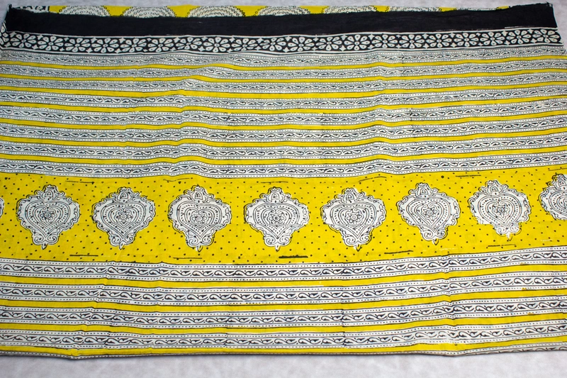 Cotton Handblock - Mustard Yellow with Geometric Circular Prints