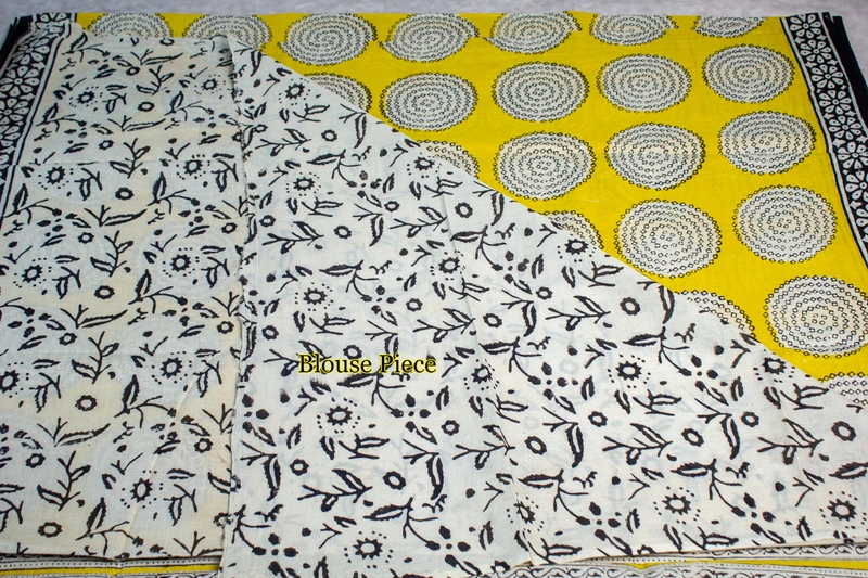 Cotton Handblock - Mustard Yellow with Geometric Circular Prints