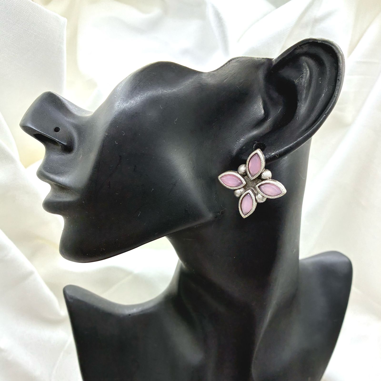Silver plated Brass Earrings (Baby Pink) #6