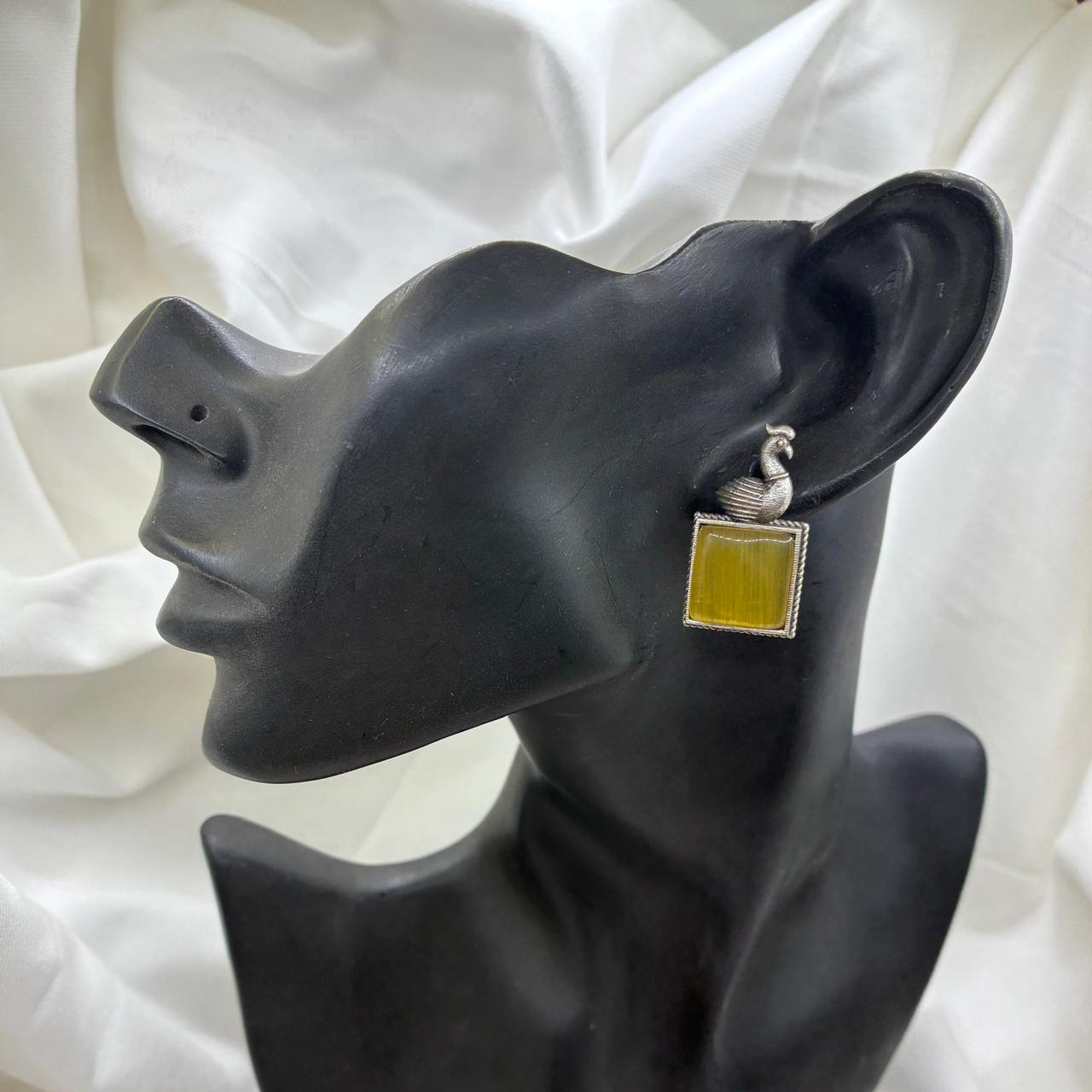 Silver plated Brass Earrings (Yellow) #15