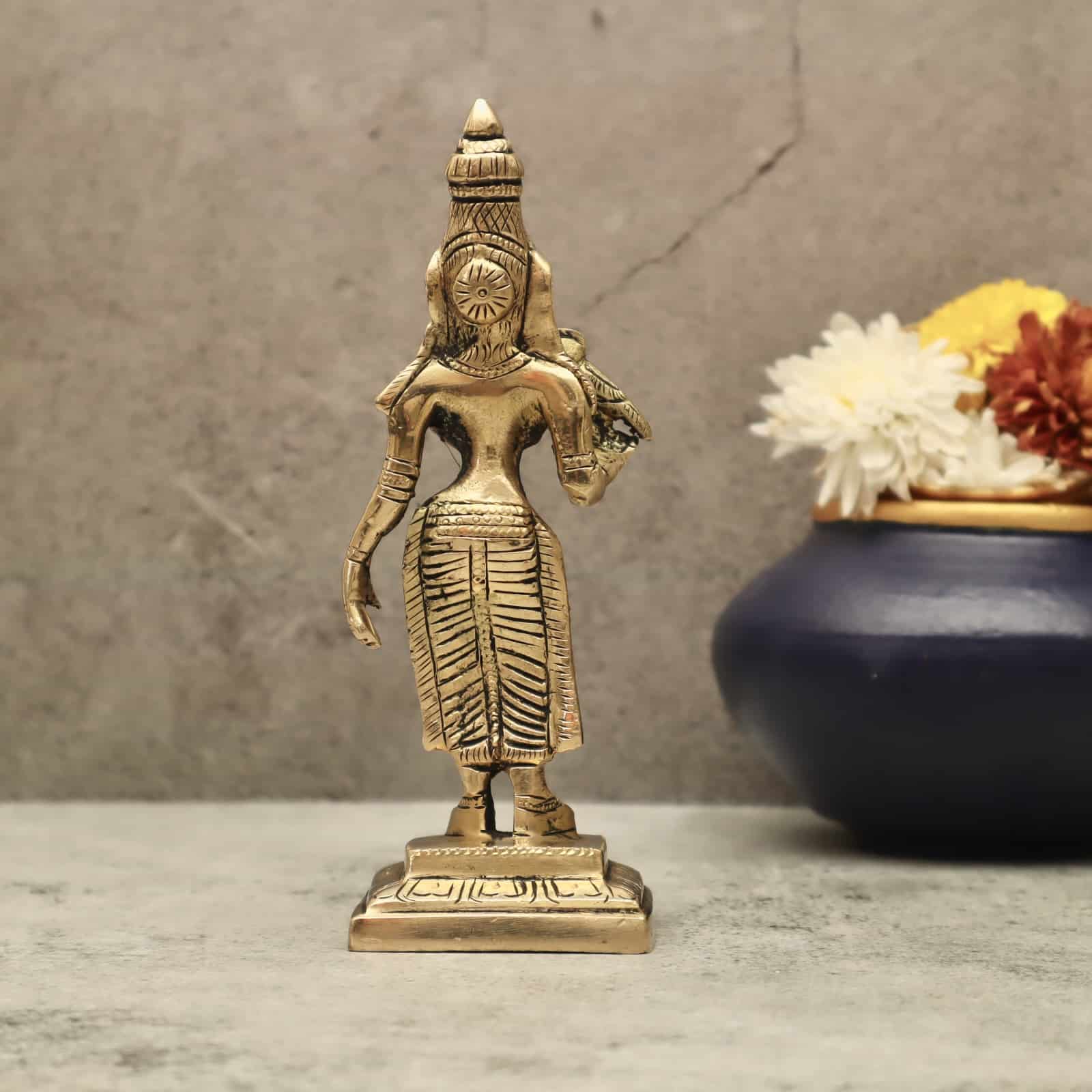 Brass Madurai Meenakshi Devi - 7 inch Height | Ornate Brass Idol of Madurai Meenakshi Devi for Sacred Devotion