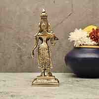 Brass Madurai Meenakshi Devi - 7 inch Height | Ornate Brass Idol of Madurai Meenakshi Devi for Sacred Devotion