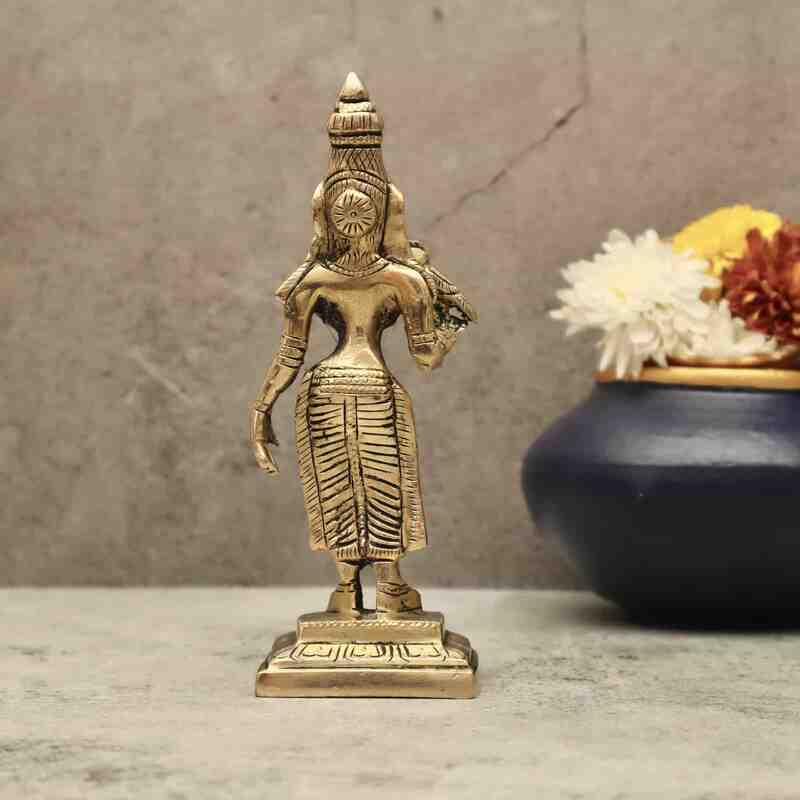 Brass Madurai Meenakshi Devi - 7 inch Height | Ornate Brass Idol of Madurai Meenakshi Devi for Sacred Devotion