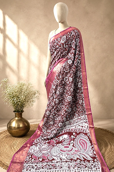 Kalamkari Block Print Silk Cotton Nizam Border Saree #16