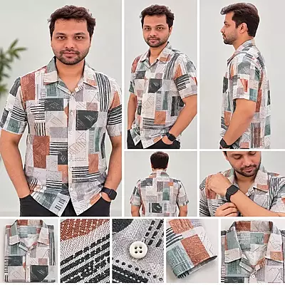 Multi Color Geometric Abstract Print Half Sleeve Shirt 7362