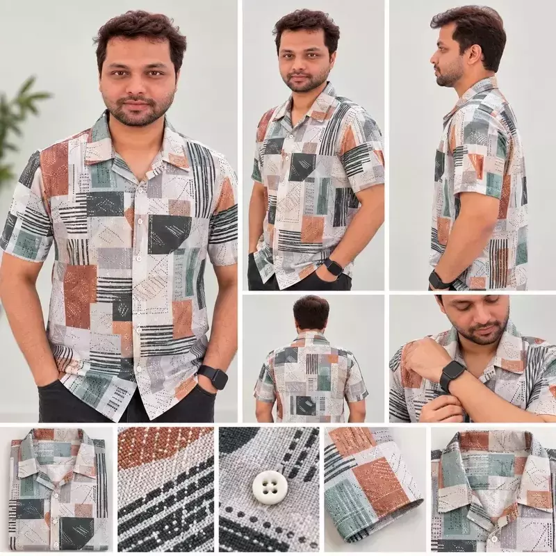 Multi Color Geometric Abstract Print Half Sleeve Shirt 7362
