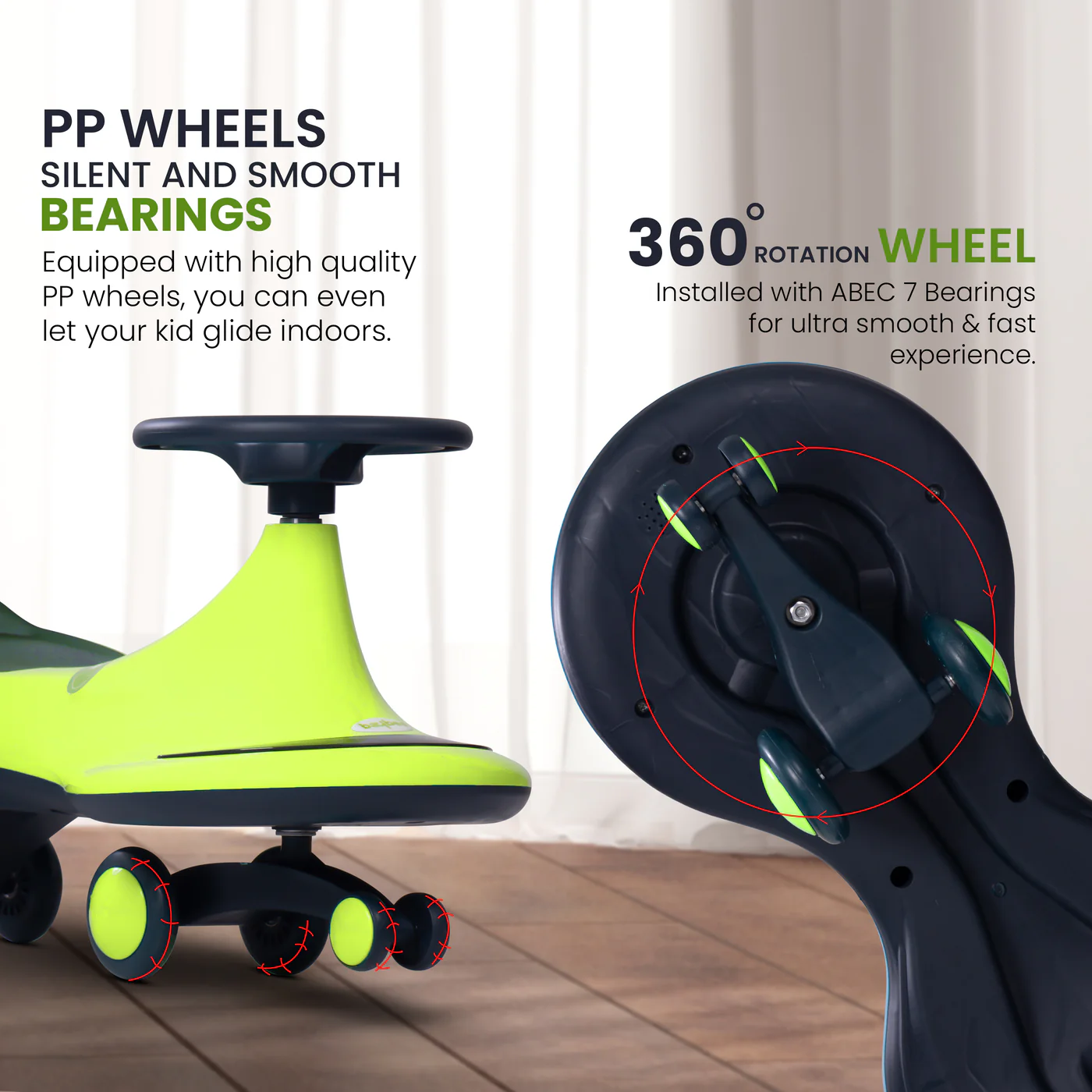 Baybee Trix Go Kids Magic Swing Cars for Kids-Pista Green Baybee Trix Go Kids Magic Swing Cars for Kids-Pista Green