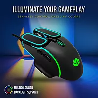 Lapcare Champ Voyager LGM‑201 mouse: configurable 7200 DPI optical sensor, rubber‑grip ABS body, dazzling RGB lighting & macro keys.