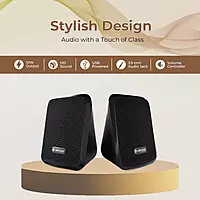 Lapcare LUS‑204 (Twinny 2 compact USB-powered speaker set delivering 5 W×2 stereo sound 3.5 mm AUX input, inline volume control distortion‑free output compatible with PCs