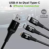 UltraProlink UL1236BLK-0150 - TrioLink 65 3 in 1 Cable with Car Play 65W, 1.5M
