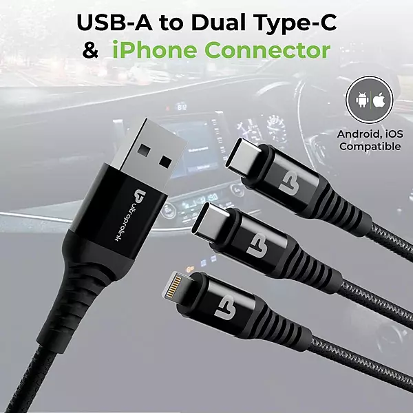 UltraProlink UL1236BLK-0150 - TrioLink 65 3 in 1 Cable with Car Play 65W, 1.5M