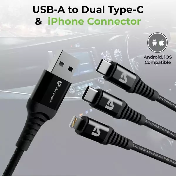UltraProlink UL1236BLK-0150 - TrioLink 65 3 in 1 Cable with Car Play 65W, 1.5M