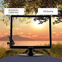 LapCare LM17SQ: 17″ HD (1440×900) LED monitor with 8 W power usage, VGA + HDMI ports, wall‑mountable, 2/6 ms response, flicker‑free.