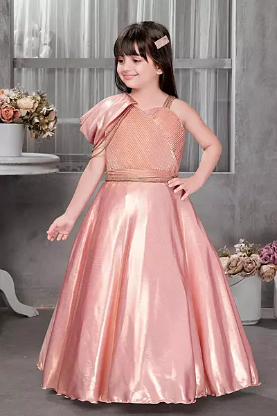 Rose Gold One-Shoulder Satin Party Dress for Girls