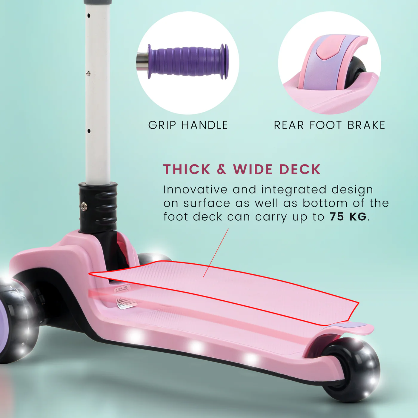 Baybee Phantom Skate Scooter for Kids, Foaldble 3 Wheel Kids Scooter with 3 Height Adjustable- Pink