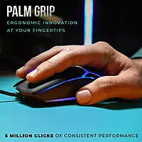 Lapcare Champ Razor LGM‑204 gaming mouse: 3600 DPI optical sensor, rainbow RGB backlight, 6 macro buttons, rubber oil grip & 5M click lifespan.