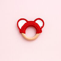 Red Earflap – Wooden Baby Teether