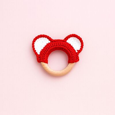 Red Earflap – Wooden Baby Teether Red Earflap – Wooden Baby Teether