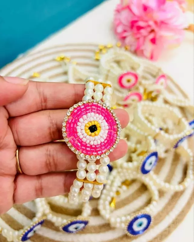 Evil Eye White Pearl Adjustable Bracelet