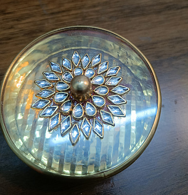Premium Brass & Acrylic Kumkum Bharani with Kundan Lid