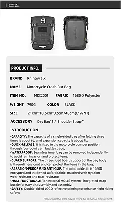 Rhinowalk Mechanic Series - 6L Waterproof Motorcycle Crash Bar Bag Rhinowalk Mechanic Series - 6L Waterproof Motorcycle Crash Bar Bag