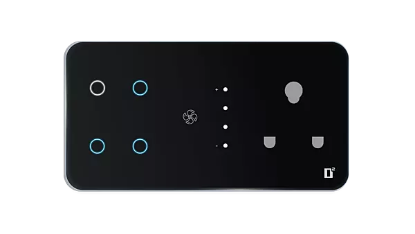 D2Touch 6 Module 4 Switch 1Plug 1Fan GlosyAcrylic Blue LED frameless Wi-Fi Remote Touch Switch Panel