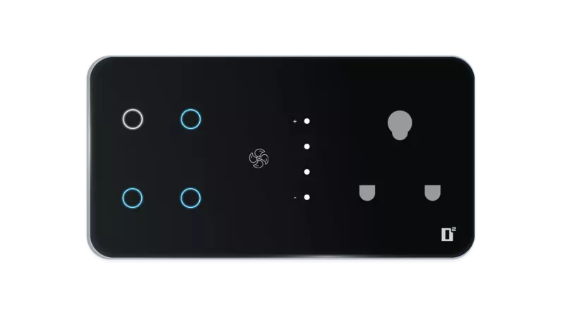 D2Touch 6 Module 4 Switch 1Plug 1Fan GlosyAcrylic Blue LED frameless Wi-Fi Remote Touch Switch Panel