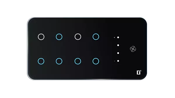 D2Touch 6 Module 8 Switch 1 Fan Glosy Acrylic Blue LED frameless Wi-Fi Remote Touch Switch Panel