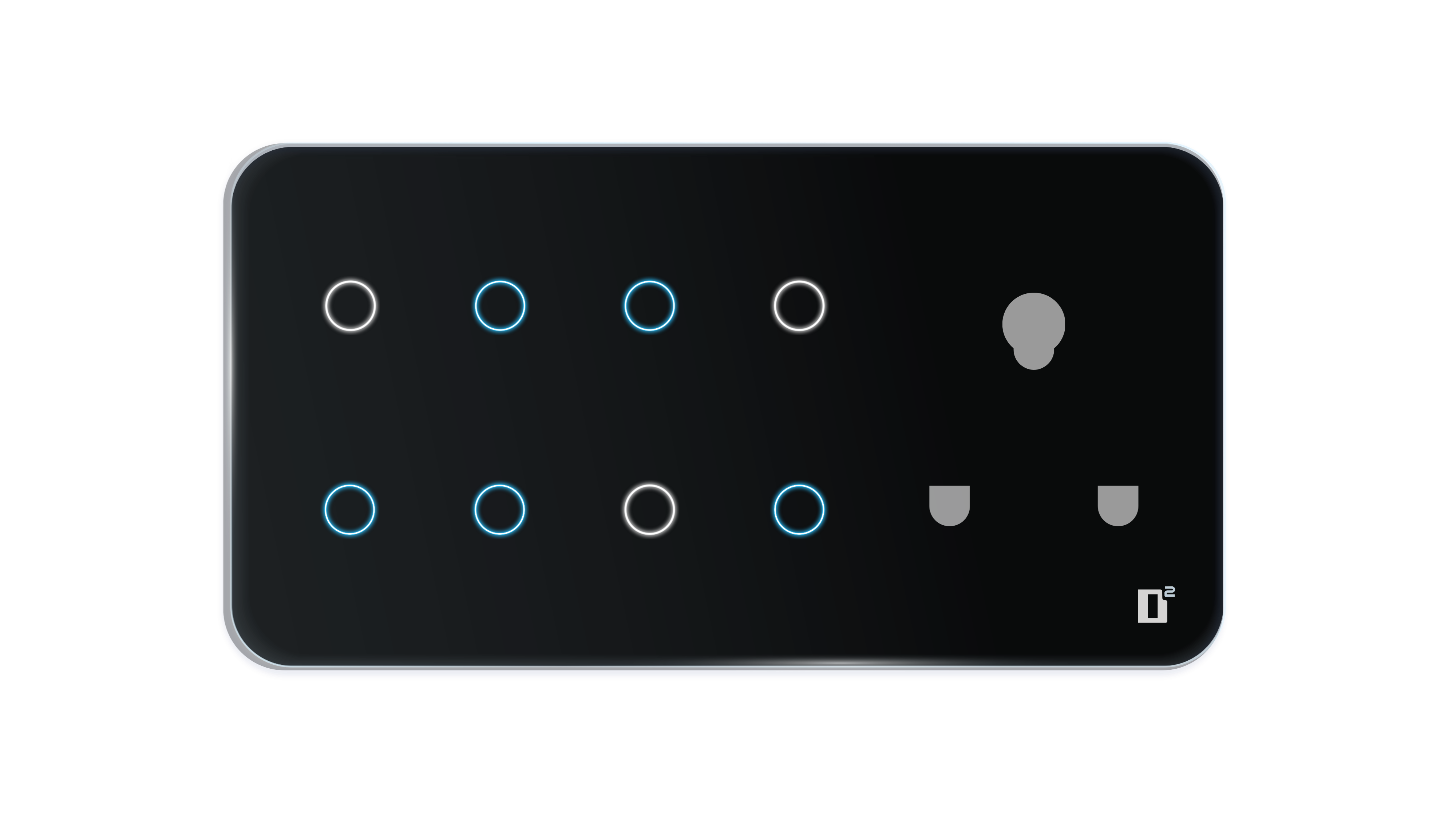 D2Touch 6 Module 8 Switch 1 Plug Glosy Acrylic Blue LED frameless Wi-Fi Remote Touch Switch Panel