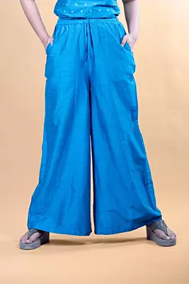 Women Flared Solid Palazzo - Blue