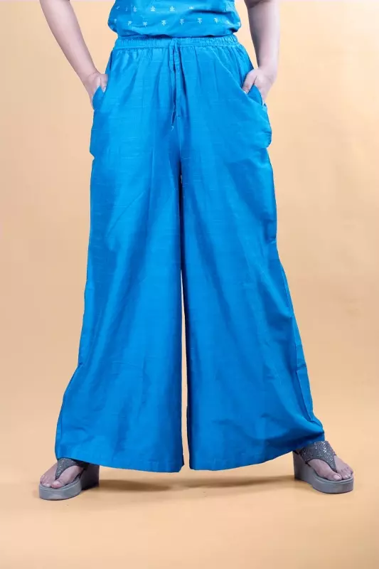 Women Flared Solid Palazzo - Blue