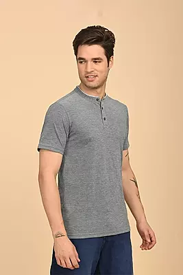 Men's Mandarin Collar T-Shirt - Teal