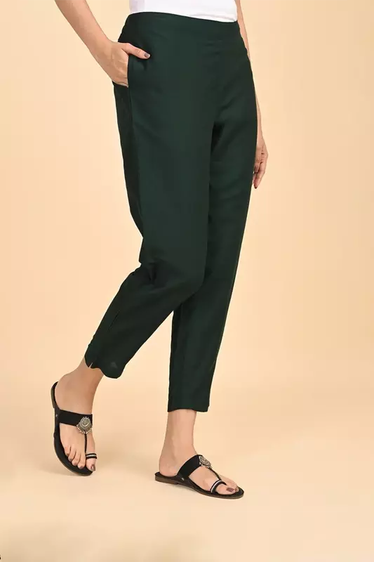 Women's Ethnic Trousers - Dark Green