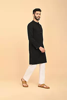 Men's Long Kurta - Black