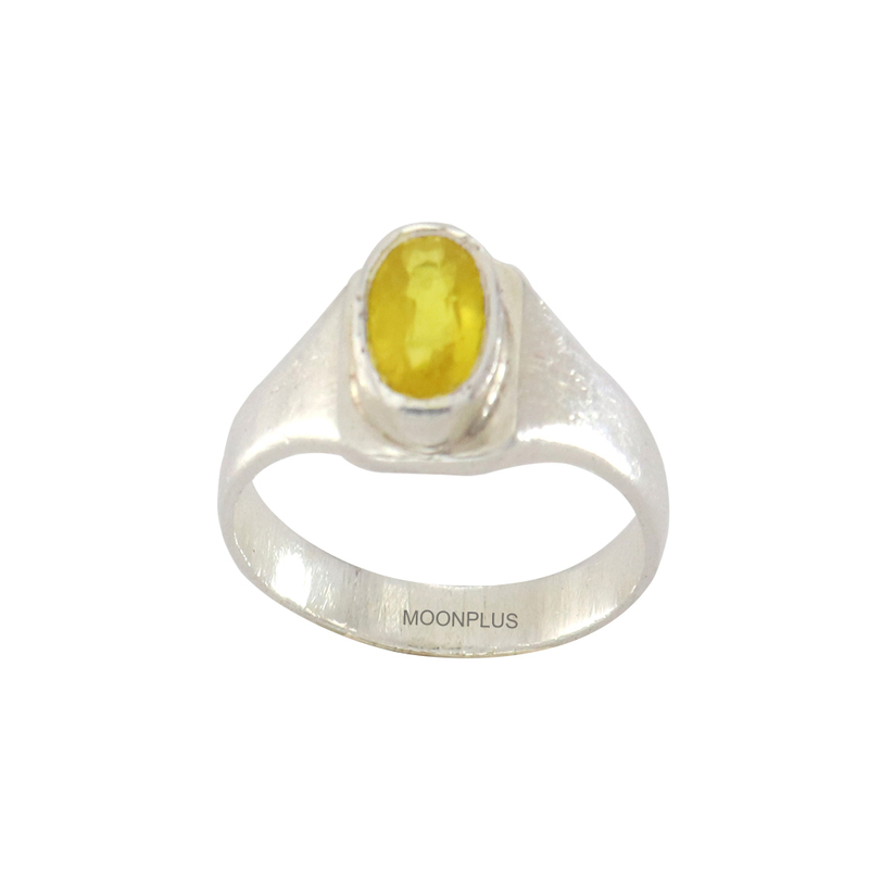 Sterling Silver Yellow Sapphire Ring-Pukhraj stone ring Sterling Silver Yellow Sapphire Ring-Pukhraj stone ring