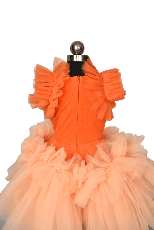 Apricot Flame Tulle Dress with Blush Accents