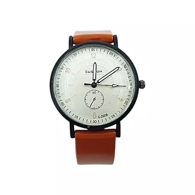 Custom Unisex Minimalist Analog Watch - Tan Faux Leather Band
